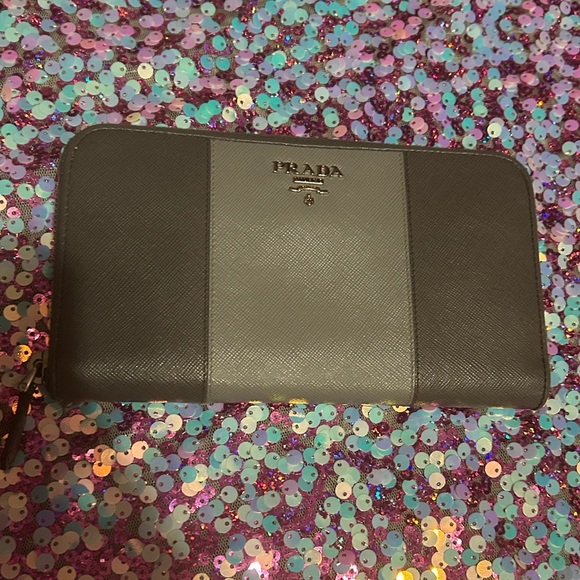 Prada Handbags - Prada Two Tone Grey Saffiano Leather Wallet